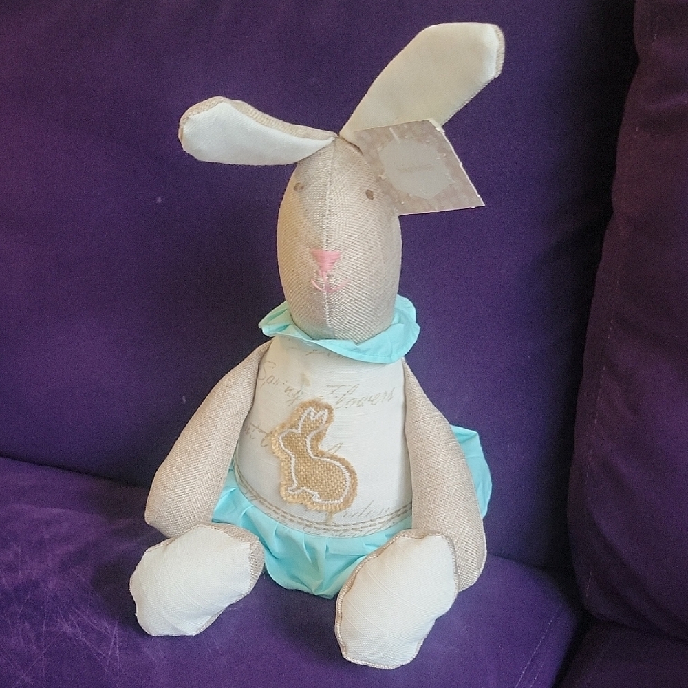 Adorable Beige and Blue Bunny Plush.weighted With Beans